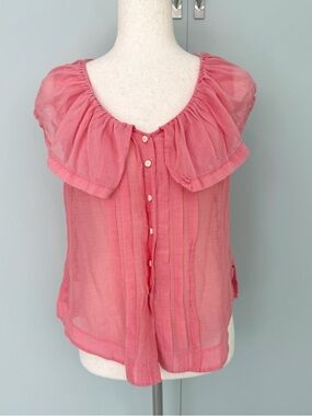 MOULINETTE SOUERS x ANTHROPOLOGIE Silk Blend Ruffle Button Down Sheer Blouse